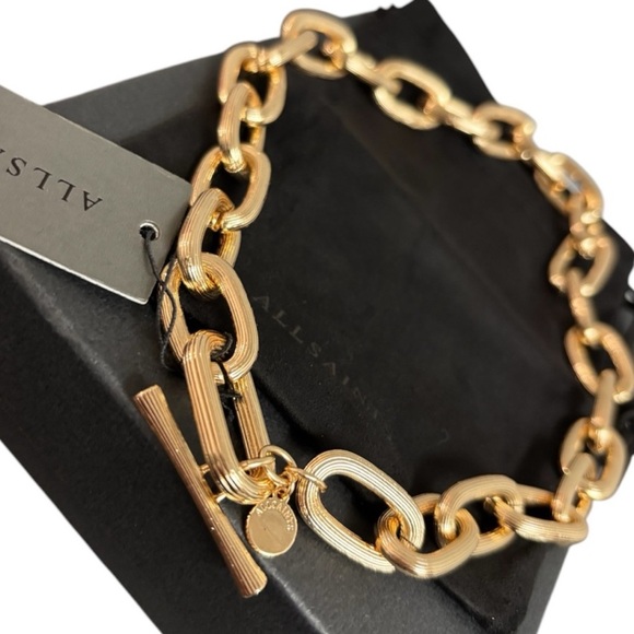 AllSaints Beautiful Gold-Tone Link Chain Necklace 17” New. DUST BAG.. - Picture 2 of 8